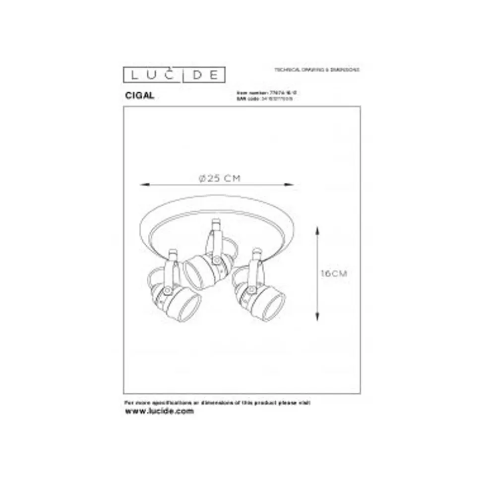 Lucide CIGAL - Plafondspot - Ø 27 cm - LED - GU10 - 3x5W 2700K - Koper