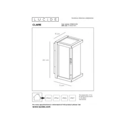 Lucide CLAIRE MINI - Wandlamp Buiten - 1xE27 - IP54 - Antraciet Lucide