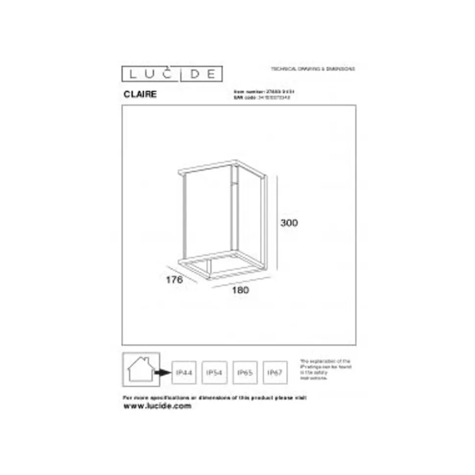 Lucide CLAIRE Wandlamp Buiten-Wit-1xE27-15W-IP54-Glas