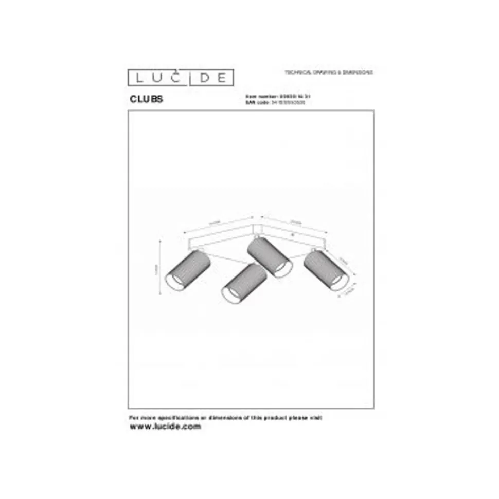 Lucide CLUBS Plafondspot-Wit-4xGU10-40W-Alumin.