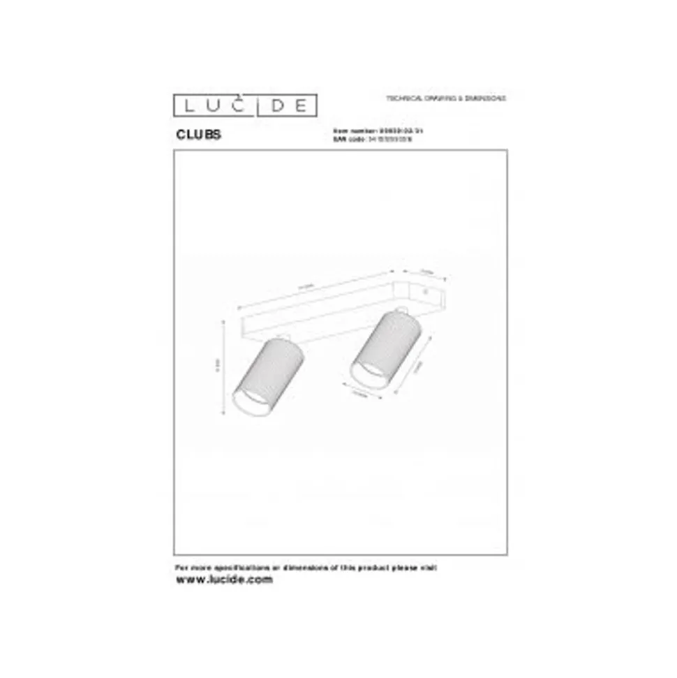 Lucide CLUBS Plafondspot-Wit-2xGU10-40W-Alumin.