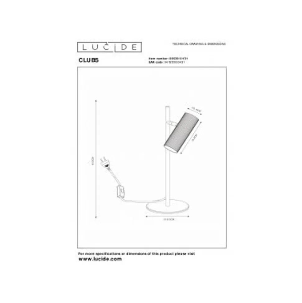 Lucide CLUBS Tafellamp-Wit-1xGU10-40W-Alumin.