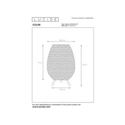 Lucide COLIN Tafellamp-Nature.-Ø22-1xG9-3W-Rotan