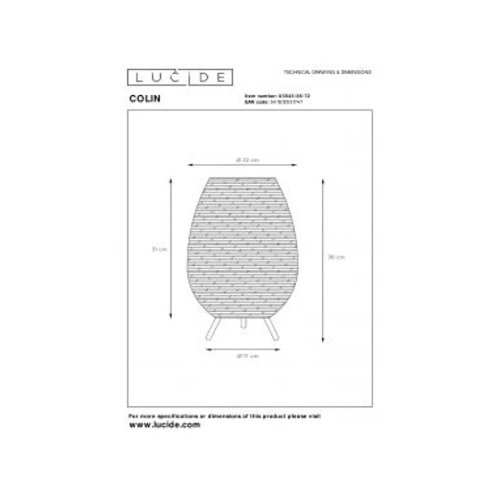 Lucide COLIN Tafellamp-Nature.-Ø22-1xG9-3W-Rotan