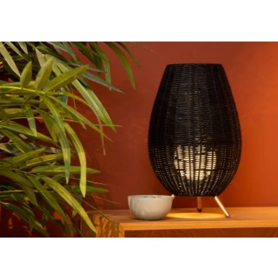 Lucide COLIN Tafellamp-Zwart-Ø22-1xG9-3W-Rotan