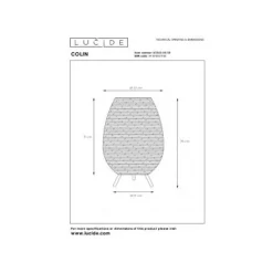 Lucide COLIN Tafellamp-Zwart-Ø22-1xG9-3W-Rotan