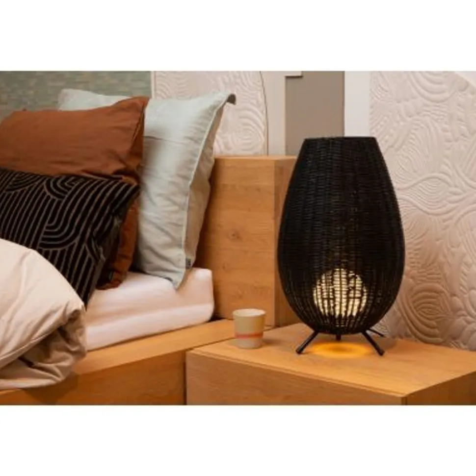 Lucide COLIN Tafellamp-Zwart-Ø30-1xG9-3W-Rotan