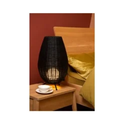 Lucide COLIN Tafellamp-Zwart-Ø30-1xG9-3W-Rotan