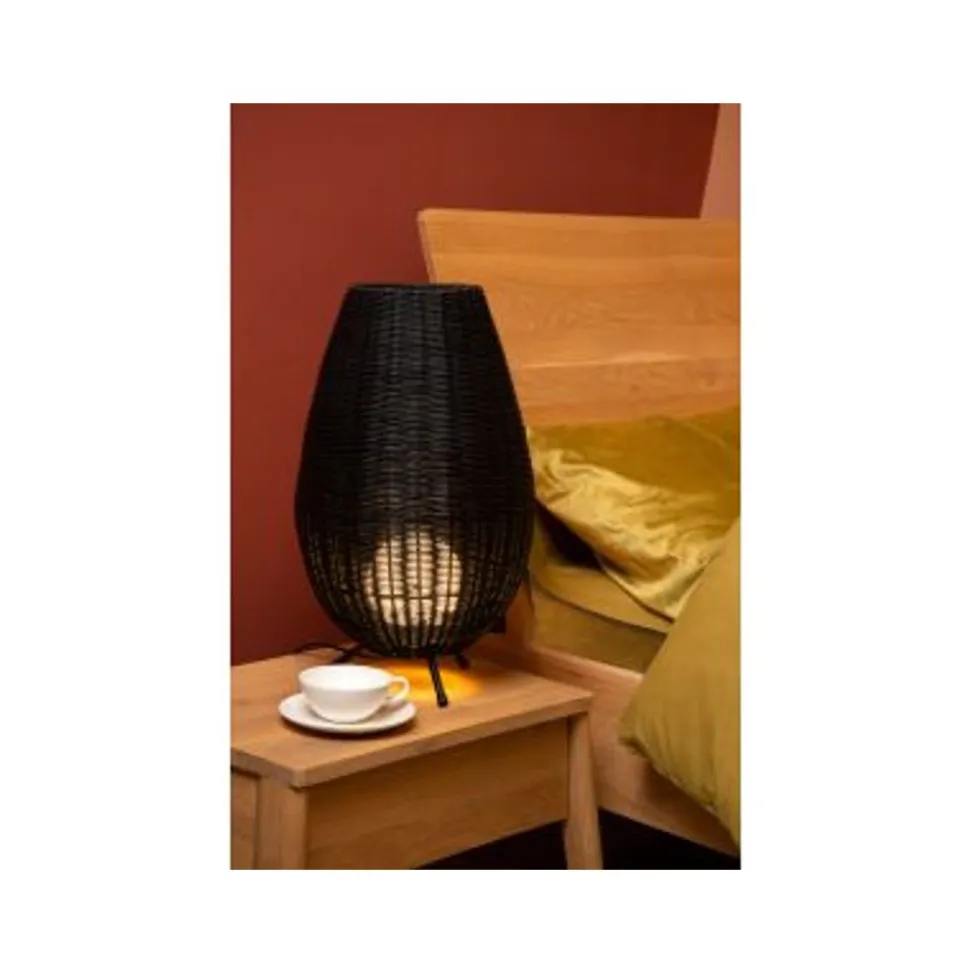 Lucide COLIN Tafellamp-Zwart-Ø30-1xG9-3W-Rotan