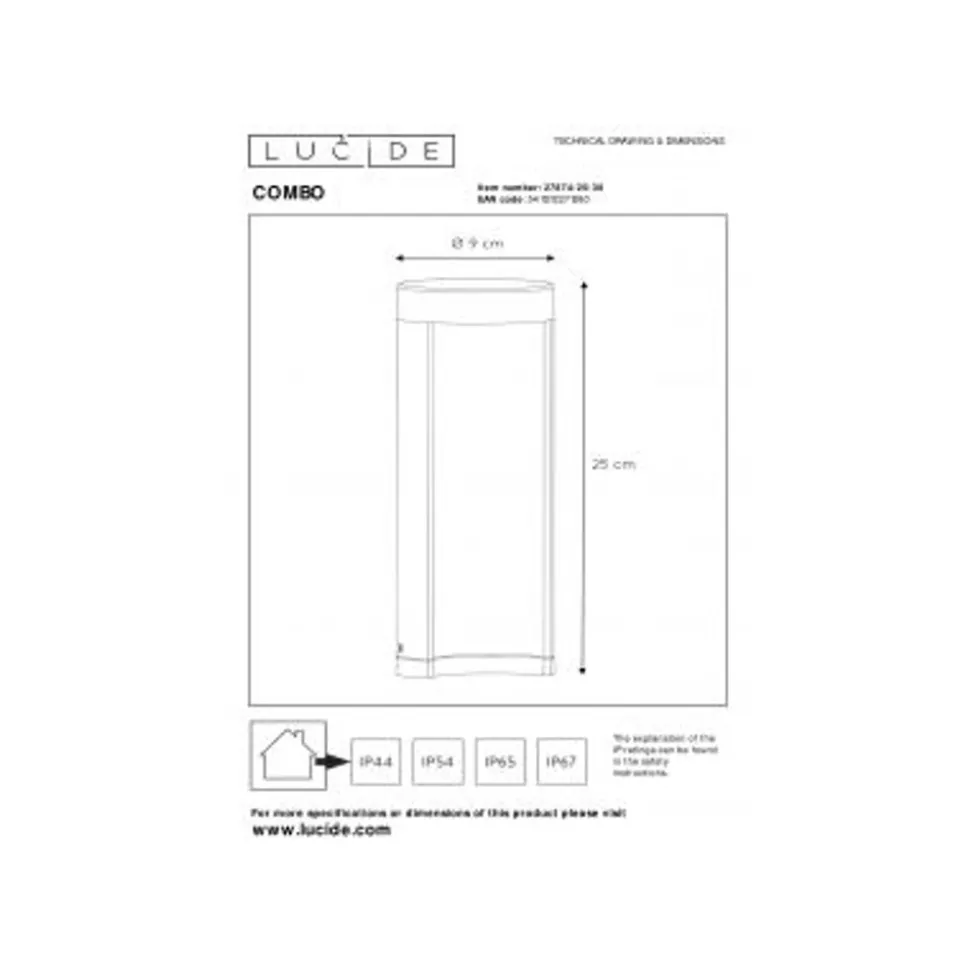Lucide COMBO - Sokkellamp Buiten - Ø 9 cm - LED - 1x9W 3000K - IP54 - Zwart Lucide