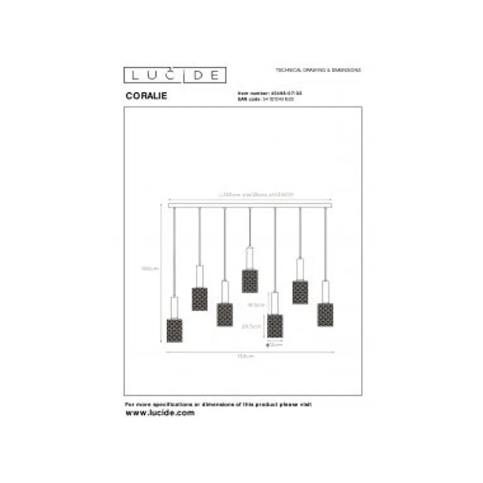 Lucide CORALIE - Hanglamp - 7xE27 - Mat Goud / Messing