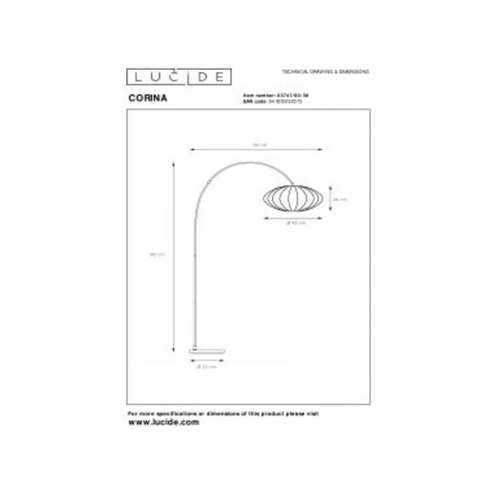 Lucide CORINA Booglamp-Beige-1xE27-40W-Polyes.