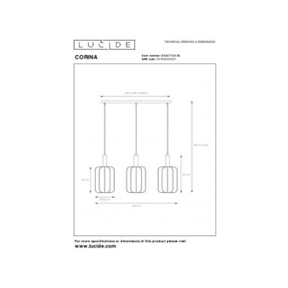 Lucide CORINA Hanglamp-Zwart-3xE27-40W-Polyes.
