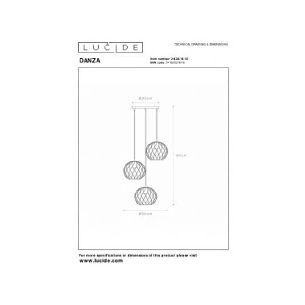 Lucide DANZA Hanglamp-Zwart-Ø50-3xE27-40W-Metaal