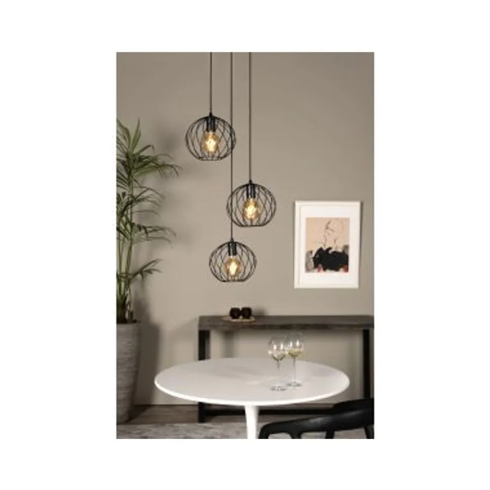 Lucide DANZA Hanglamp-Zwart-Ø50-3xE27-40W-Metaal