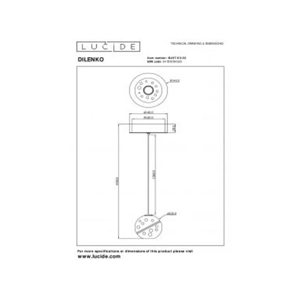 Lucide DILENKO Hanglamp-Mat Go.-Ø14-LED-4,2W-2700K-Glas