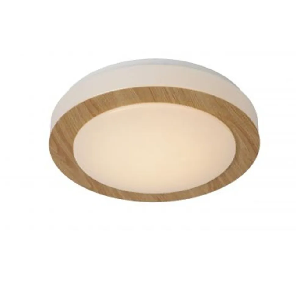 Lucide DIMY - Plafonnière Badkamer - Ø 28,6 cm - LED Dimb. - 1x12W 3000K - IP21 - 3 StepDim - Licht hout