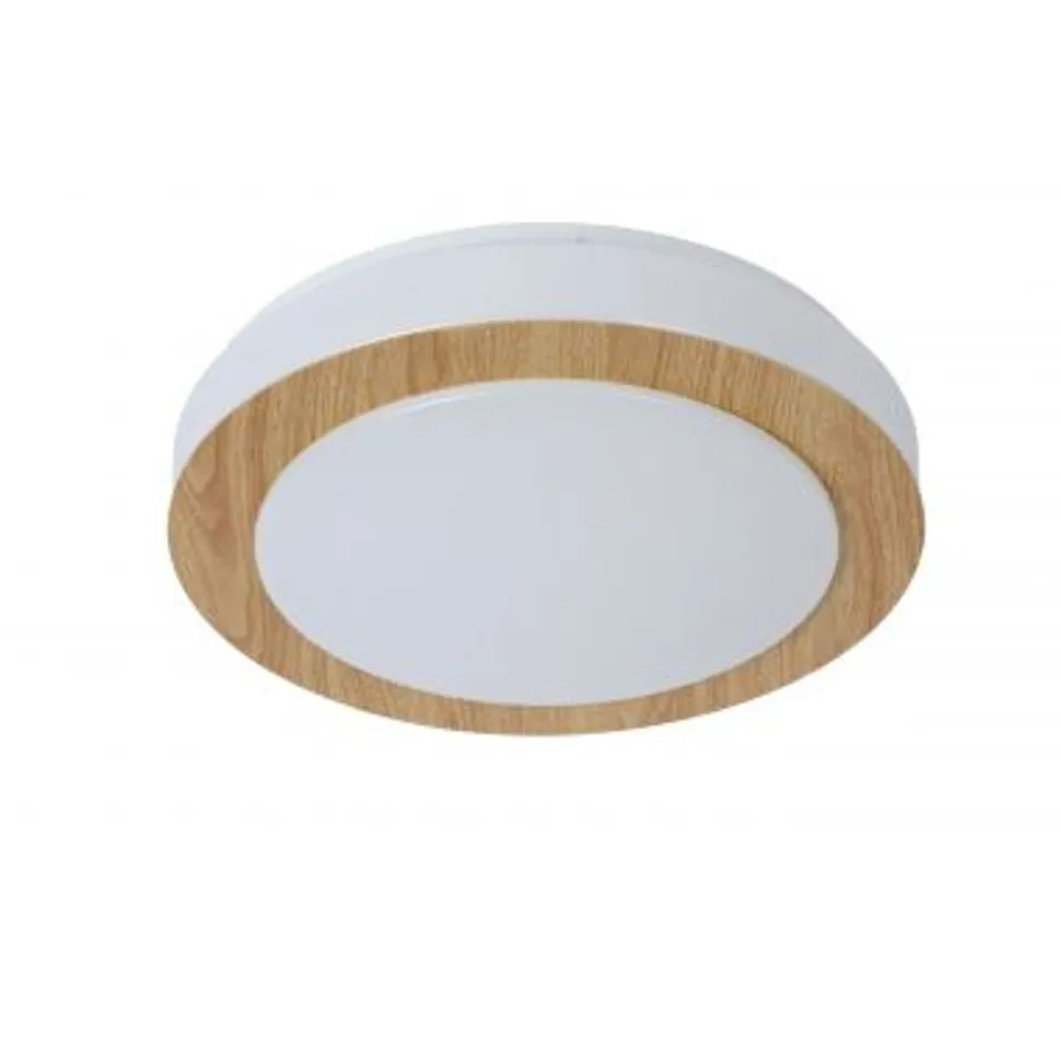 Lucide DIMY - Plafonnière Badkamer - Ø 28,6 cm - LED Dimb. - 1x12W 3000K - IP21 - 3 StepDim - Licht hout
