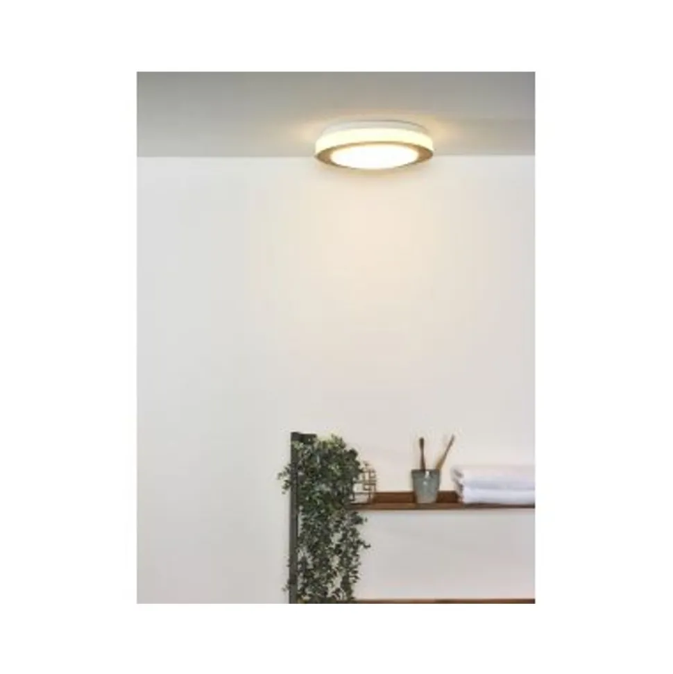 Lucide DIMY - Plafonnière Badkamer - Ø 28,6 cm - LED Dimb. - 1x12W 3000K - IP21 - 3 StepDim - Licht hout