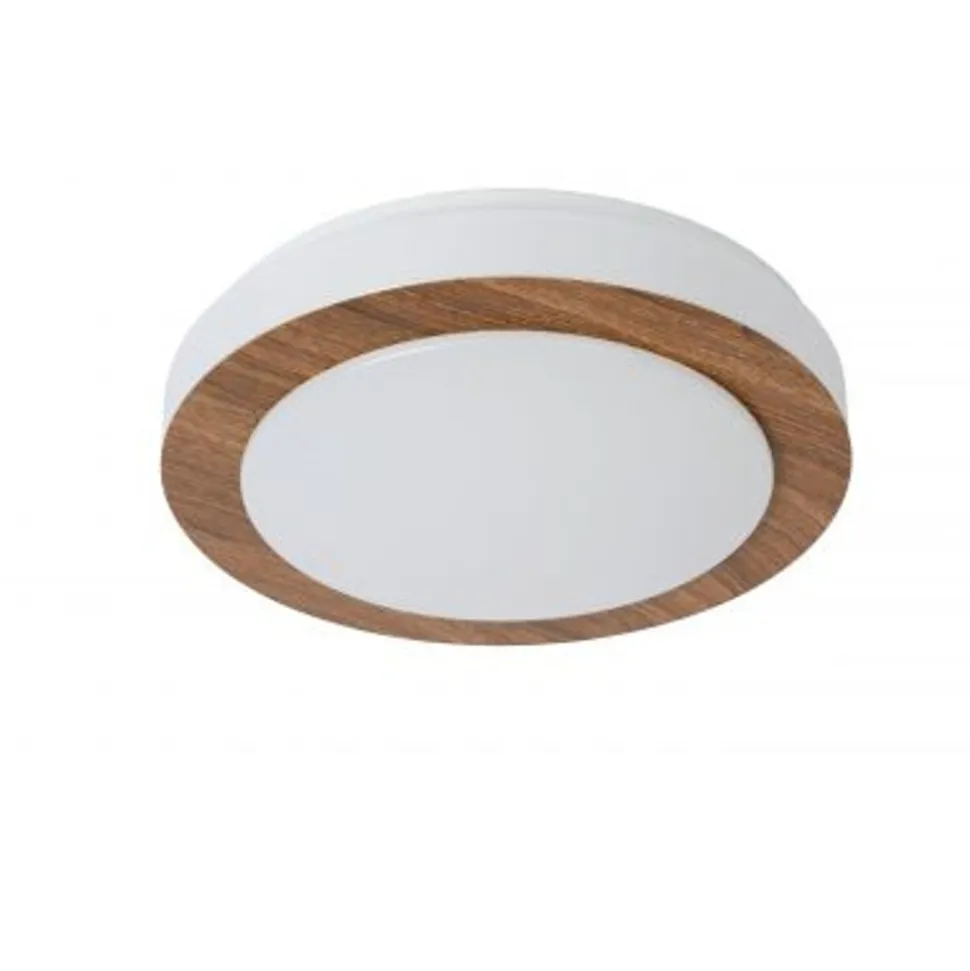 Lucide DIMY - Plafonnière Badkamer - Ø 28,6 cm - LED Dimb. - 1x12W 3000K - IP21 - 3 StepDim - Hout
