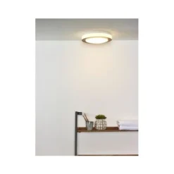 Lucide DIMY - Plafonnière Badkamer - Ø 28,6 cm - LED Dimb. - 1x12W 3000K - IP21 - 3 StepDim - Hout