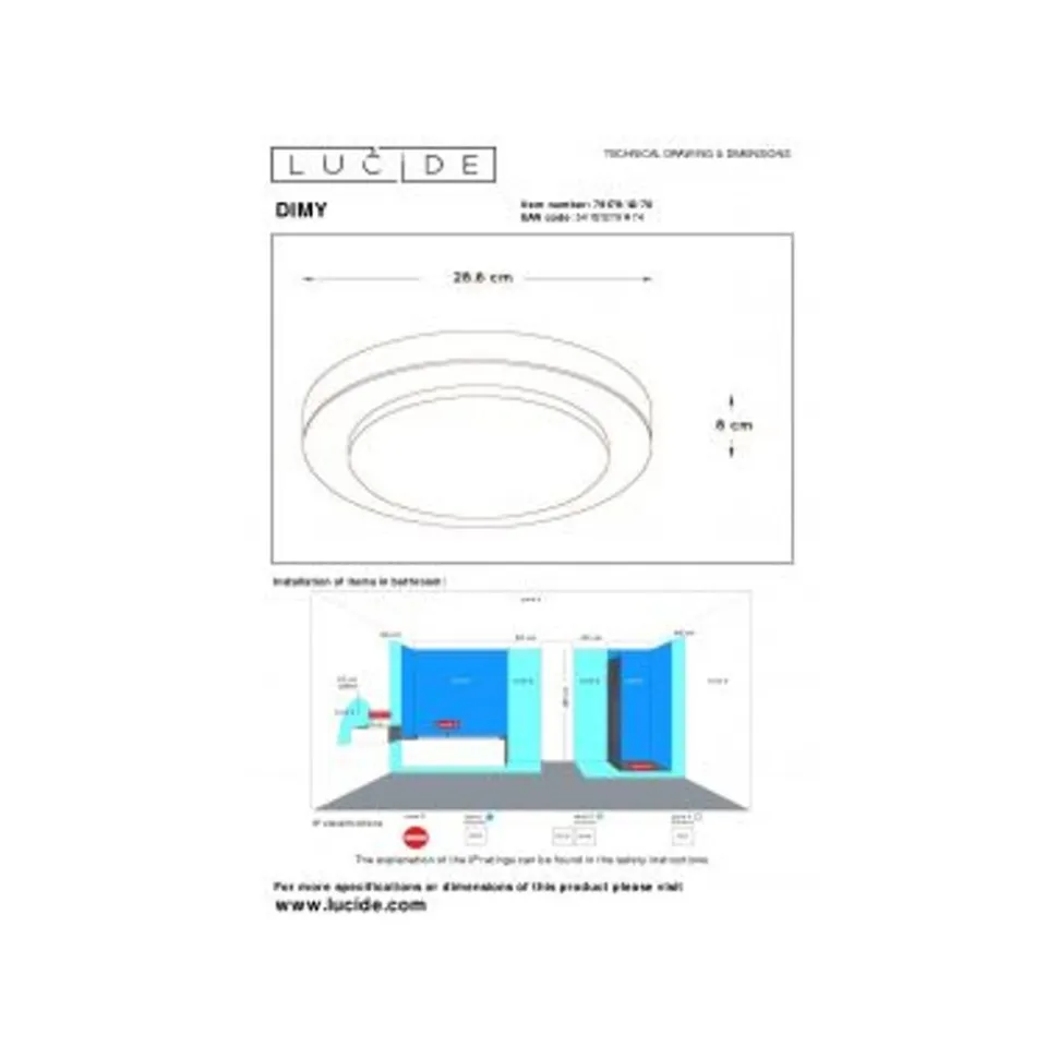 Lucide DIMY - Plafonnière Badkamer - Ø 28,6 cm - LED Dimb. - 1x12W 3000K - IP21 - 3 StepDim - Hout