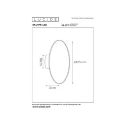 Lucide EKLYPS LED - Wandlamp - Ø 25 cm - LED - 1x9W 3000K - Zwart Lucide