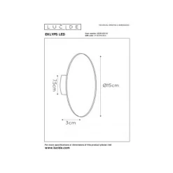 Lucide EKLYPS LED - Wandlamp - Ø 15 cm - LED - 1x7W 3000K - Mat Goud / Messing Lucide