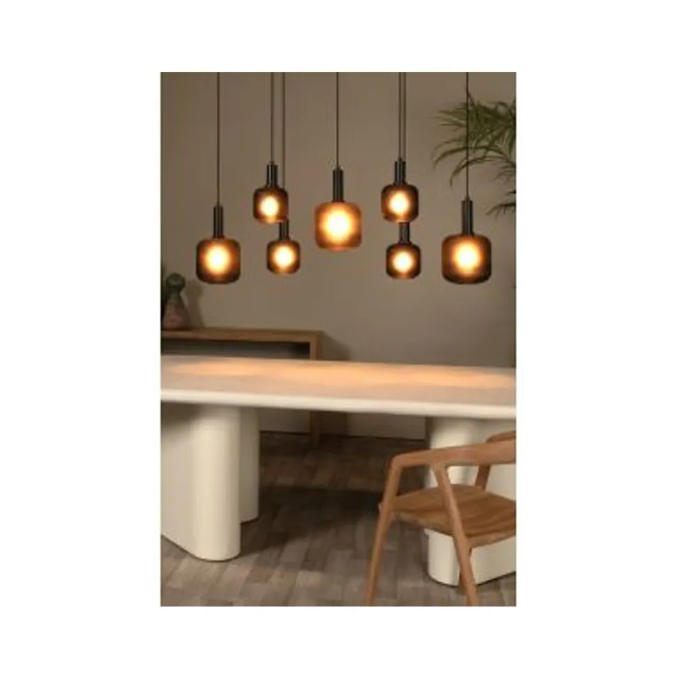 Lucide ELOISE Hanglamp-Zwart-7xE27-40W-Glas