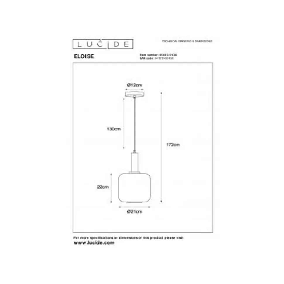 Lucide ELOISE Hanglamp-Zwart-Ø21-1xE27-40W-Glas