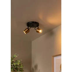 Lucide EMILE - Plafondspot - Ø 20 cm - 2xGU10 - Mat Goud / Messing