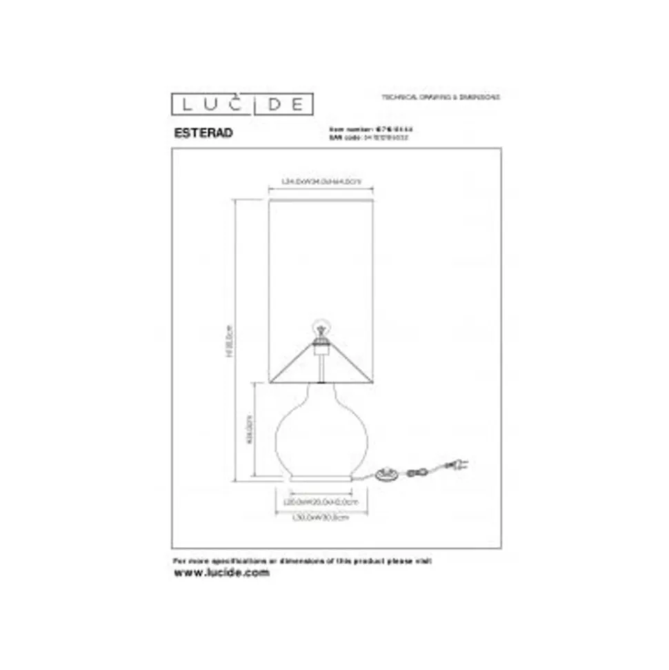 Lucide ESTERAD Vloerlamp-Okerge.-Ø34-1xE27-60W-Glas