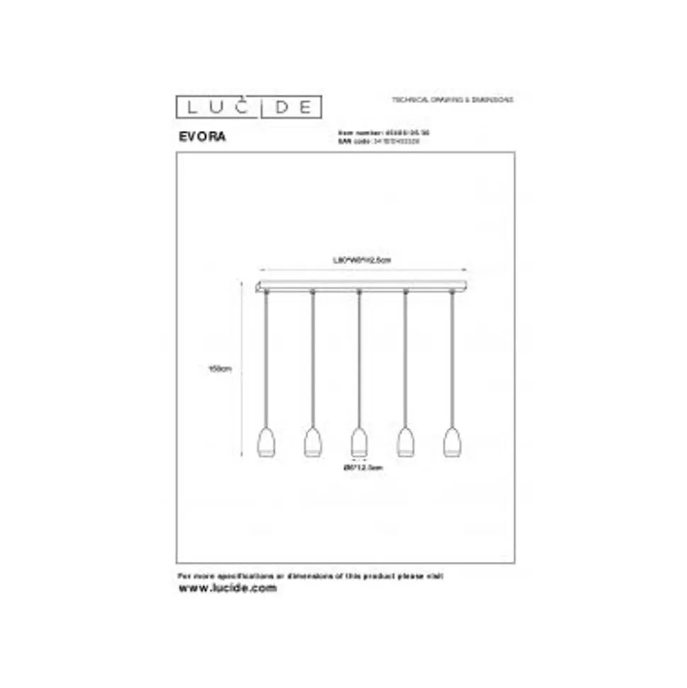 Lucide EVORA Hanglamp-Zwart-Ø10-5xGU10-35W-Metaal