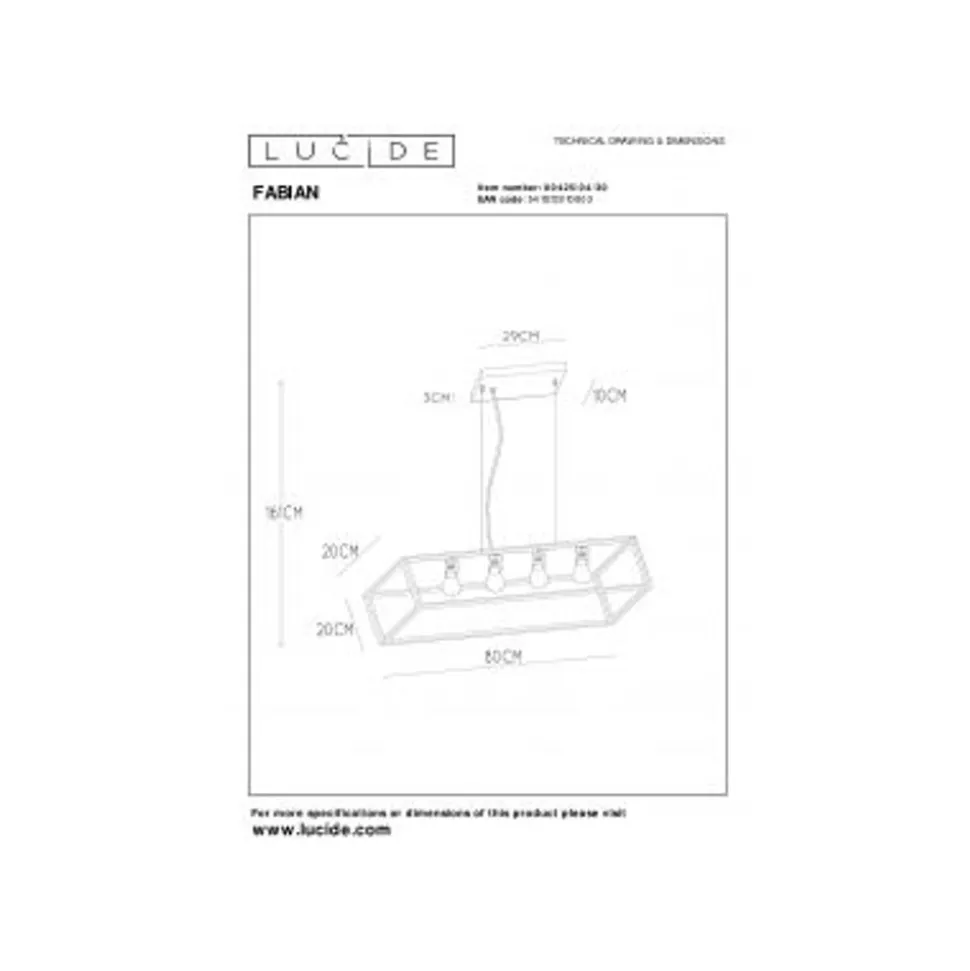Lucide FABIAN - Hanglamp - 4xE27 - Zwart Lucide