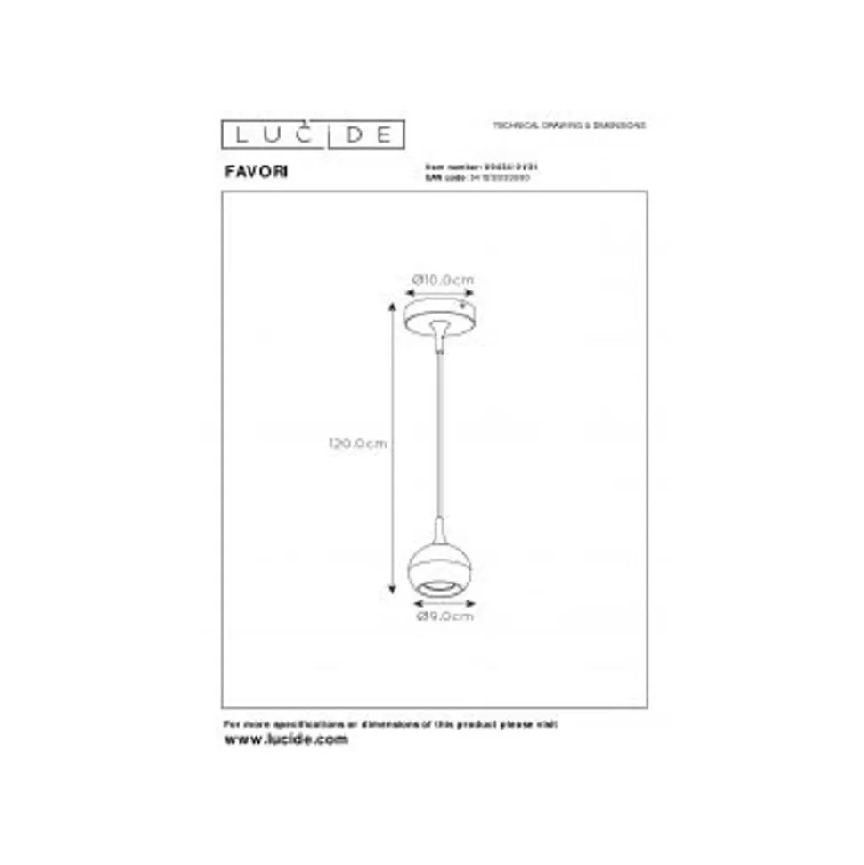 Lucide FAVORI - Hanglamp - Ø 9 cm - 1xGU10 - Wit