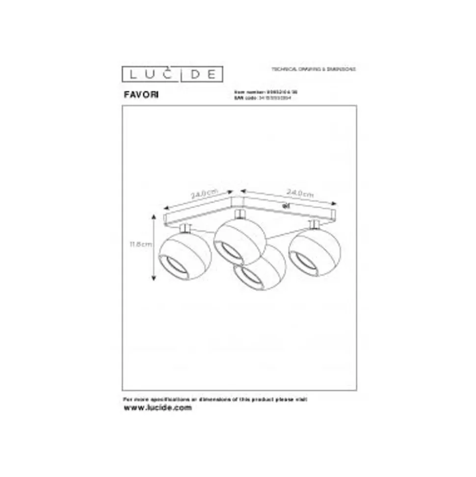 Lucide FAVORI - Plafondspot - 4xGU10 - Zwart