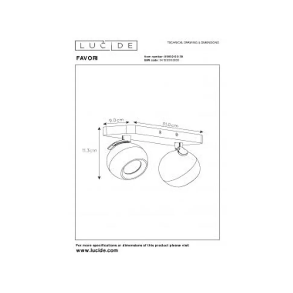 Lucide FAVORI - Plafondspot - 2xGU10 - Zwart