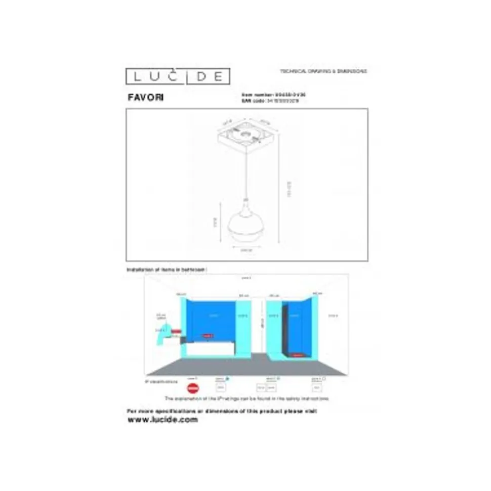 Lucide FAVORI Hanglamp Badk.-Zwart-1xGU10-50W-IP44-Metaal