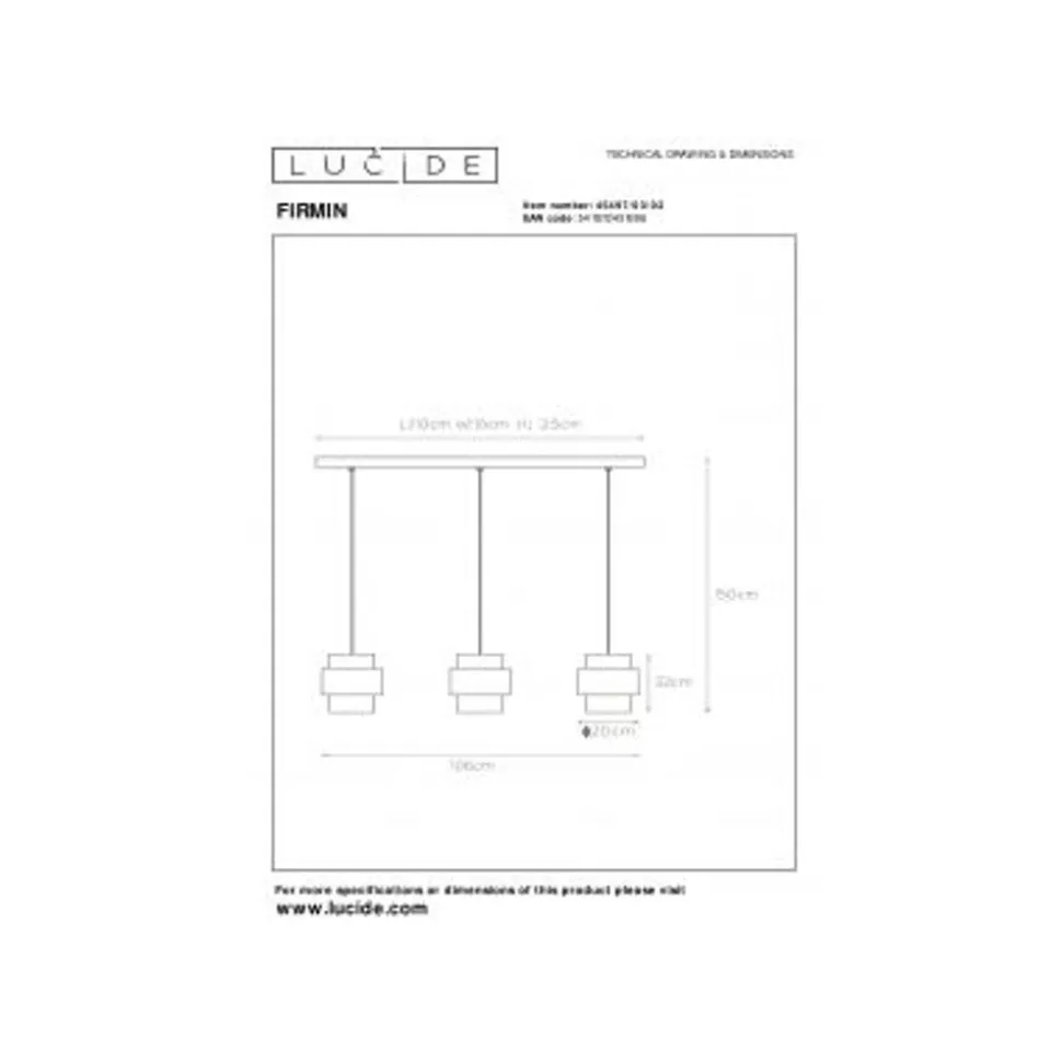 Lucide FIRMIN Hanglamp-Mat Go.-3xE27-40W-Glas