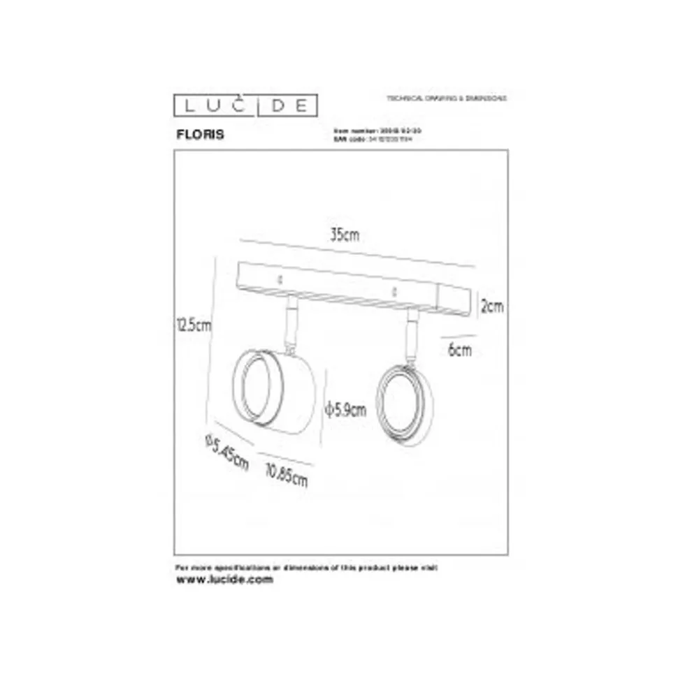 Lucide FLORIS - Plafondspot - Ø 10 cm - 2xGU10 - Zwart