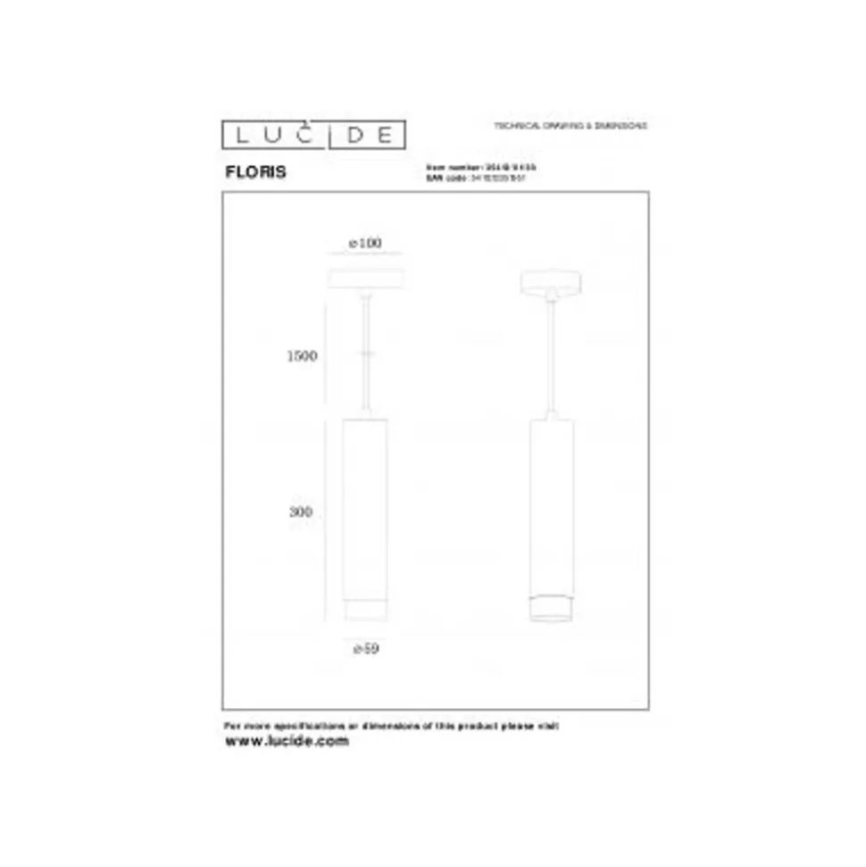 Lucide FLORIS Hanglamp-Zwart-Ø5,9-1xGU10-40W-Alumin.