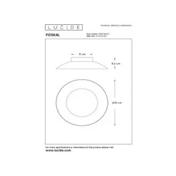 Lucide FOSKAL - Plafonnière - Ø 21,5 cm - LED - 1x6W 2700K - Mat Goud / Messing
