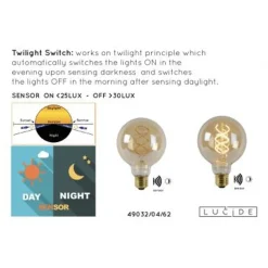 Lucide G95 TWILIGHT SENSOR - Filament lamp Buiten - Ø 9,5 cm - LED - E27 - 1x4W 2200K - Amber
