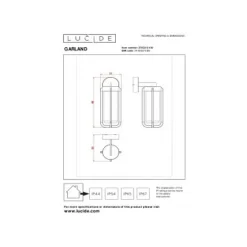 Lucide GARLAND Wandlamp Buiten-Zwart-1xE27-20W-IP44-Glas