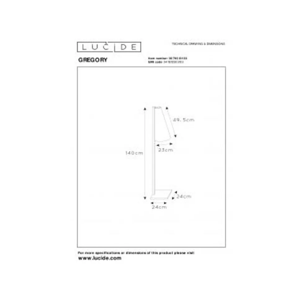 Lucide GREGORY Vloerlamp-Zwart-1xE27-60W-Staal