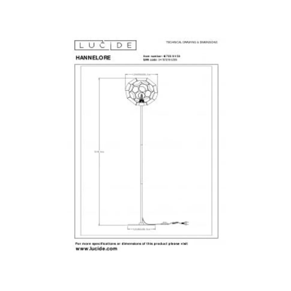 Lucide HANNELOR. Vloerlamp-Zwart-Ø30-1xE27-40W-Metaal
