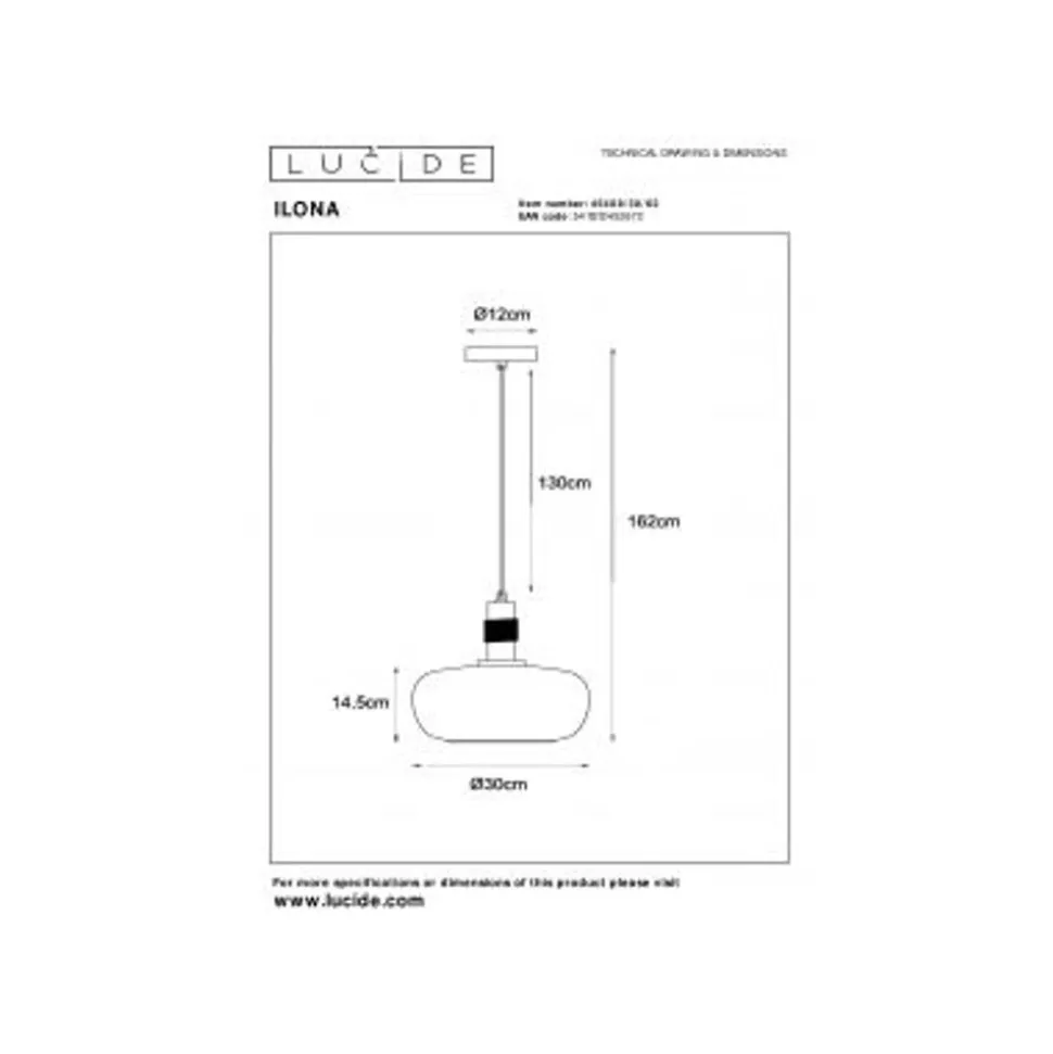 Lucide ILONA Hanglamp-Amber-Ø30-1xE27-40W-Glas