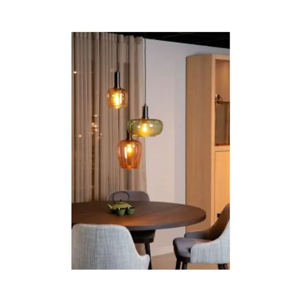 Lucide ILONA Hanglamp-Zwart-3xE27-40W-Glas