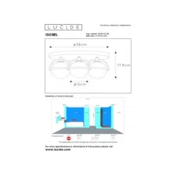 Lucide ISOBEL Plafonnière Badk.-Zwart-Ø38-3xG9-33W-IP44