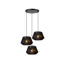 Lucide JESSICA Hanglamp-Zwart-Ø35,5-3xE27-60W-Katoen